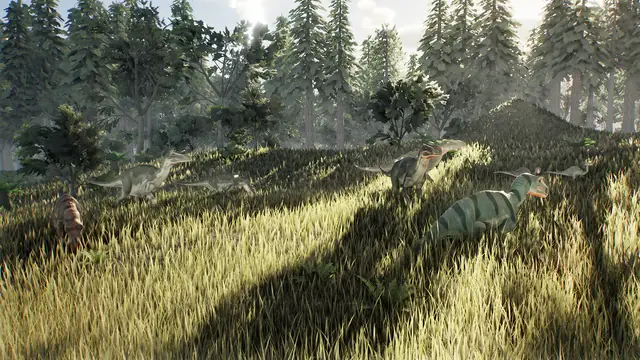 Captura del juego: una manada de herbívoros pasta en la pradera